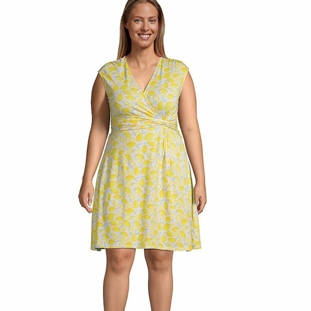 Lands' End Twist-Accent Fit & Flare Lemon Print Dress - Size 3X